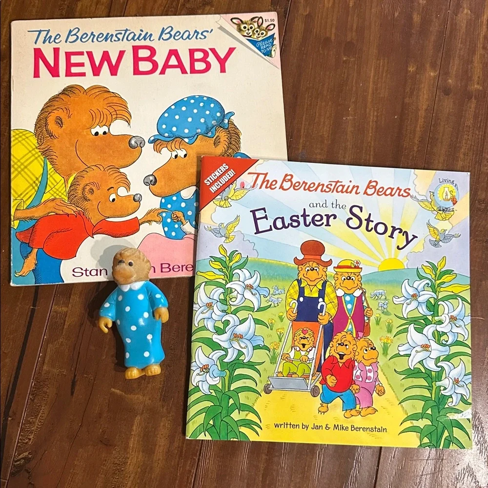 Vintage Berenstain Bears Mama Bear Figure & 2 Books New Baby Easter Story Lot